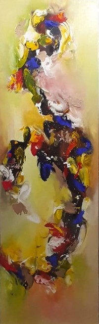 S. M. Naqvi, 18 x 60 Inch, Acrylic on Canvas, Abstract Painting, AC-SMN-141
